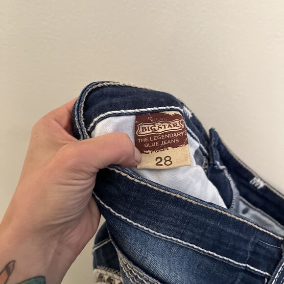 BIG STAR Liv Low Rise Boot Cut Contrast Thick Stitch Jeans, Dark Wash- Size 28 - Picture 12 of 12